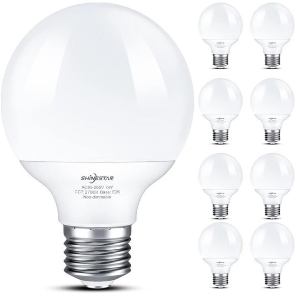 8-Pack Vanity Light Bulbs for Bathroom 60 Watt, Warm White 2700K, G25 LED Globe